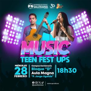 Afiche promocional del Miércoles Cultural Salesiano - Music Teen Fest UPS